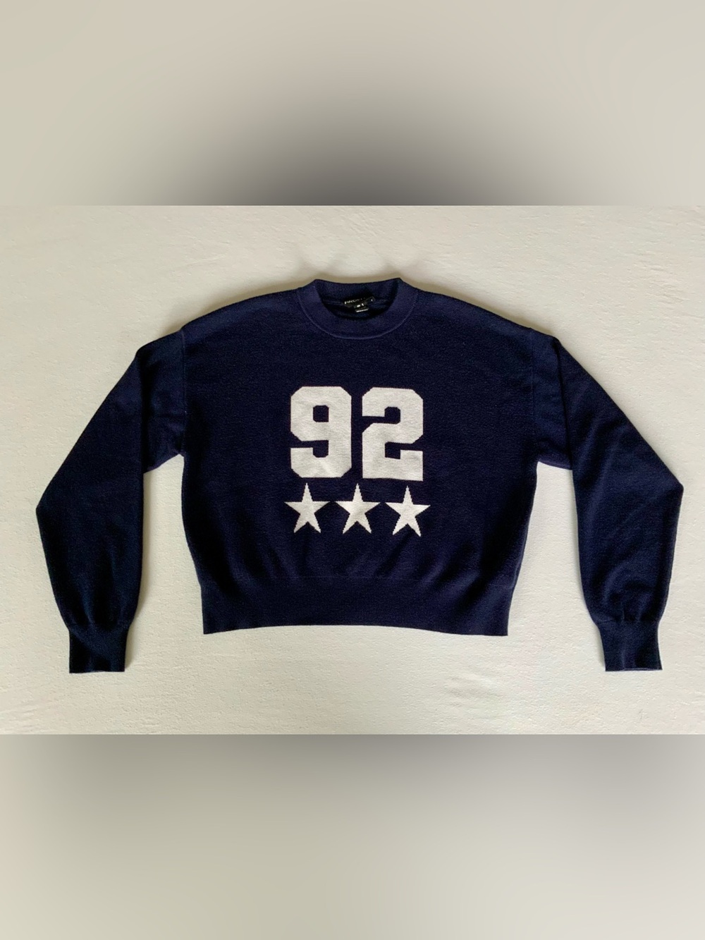 Arden B Navy 92 Star Graphic Crewneck Sweater Size S Y2K